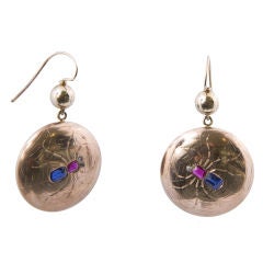 14kt. Victorian Engraved Gem Set Spider Earrings