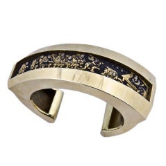 18kt.  Artisanal Gold Cuff With Shakudo Inset