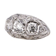 Platinum Art Deco Three Stone Diamond Ring