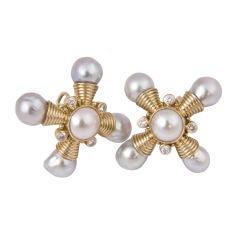 18 kt. elizabeth gage pearl and diamond earrings