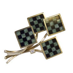 Retro 18 kt .yellow gold checkerboard pin signed E.Pearl
