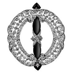 Magnificent Art Deco platinum diamond and onyx brooch