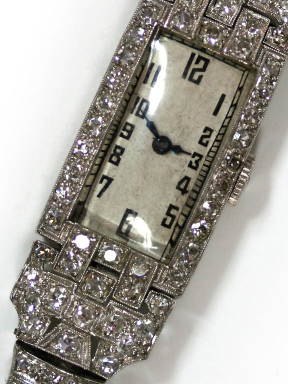 Art deco diamond, sapphire & platinum wrist watch For Sale 1