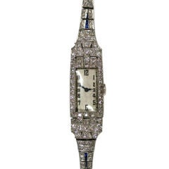 Art deco diamond, sapphire & platinum wrist watch