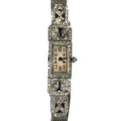 Diamond, sapphire & platinum wrist watch with mesh band