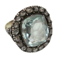 Cushion-cut aquamarine and rose diamond ring
