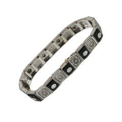Onyx, diamond and filigree Deco link bracelet Onyx, diamond and filigree Deco link bracelet