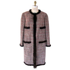 CHANEL Mink Fur Trimmed Tweed Coat 03A 50