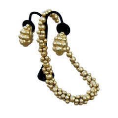 Vintage 1980s DEANNA HAMRO Gilt Necklace 
Ear Clip Suite