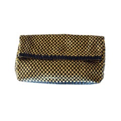 Vintage 1980s DONNA KARAN Woven Gilt Leather Clutch Handbag