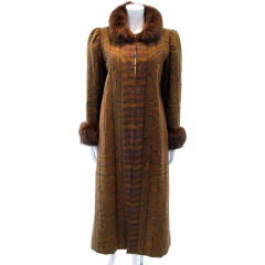 1970s GLORIA SACHS Quilted Maxi Coat w/Fox Fur Trim