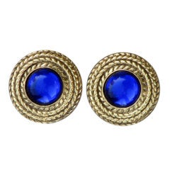 1980s CHANEL/GRIPOIX 
Poured Glass
 Gilt Ear Clips