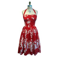 1950s SURF 'N SAND Hawaiian Cocktail Halter Dress