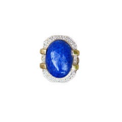 Vintage 1960s PANETTA Gilt, Lapis Lazuli & Paste Cocktail Ring