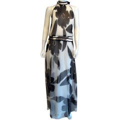 1970s RAUL BLANCO Pleated Chiffon Print Gown