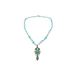 1920s Czechoslovakia Art Deco Gilt & Glass Pendant Necklace