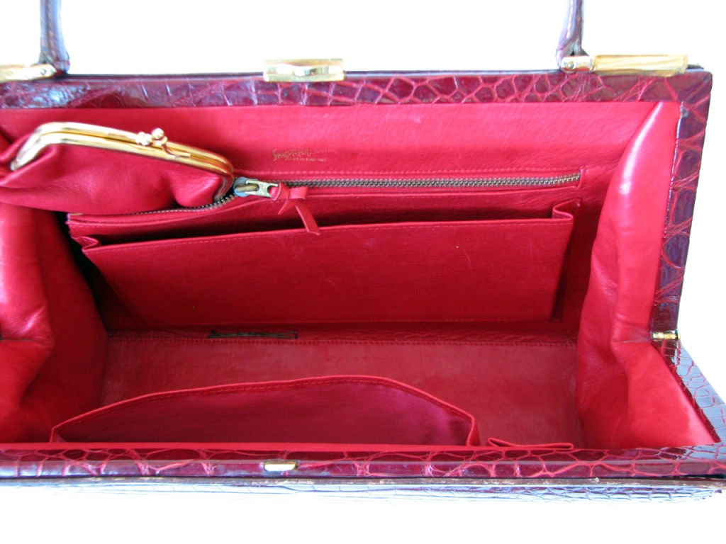 Women's 1950s Large Red Crocodile 'Kelly' Hand Bag