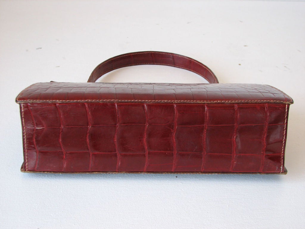 1950s Large Red Crocodile 'Kelly' Hand Bag 1