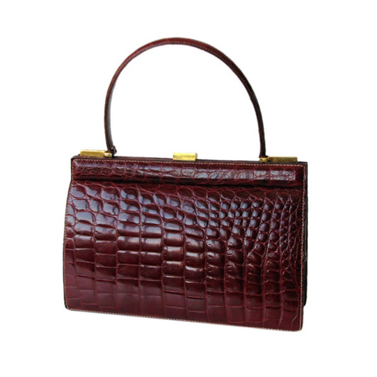 1950s Large Red Crocodile 'Kelly' Hand Bag