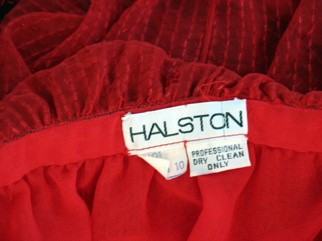 1970s HALSTON Red Crystal Bugle Beaded Silk Belted Gown 2