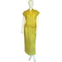 1970s HALSTON Yellow Crystal Encrusted Evening 2pc. Gown