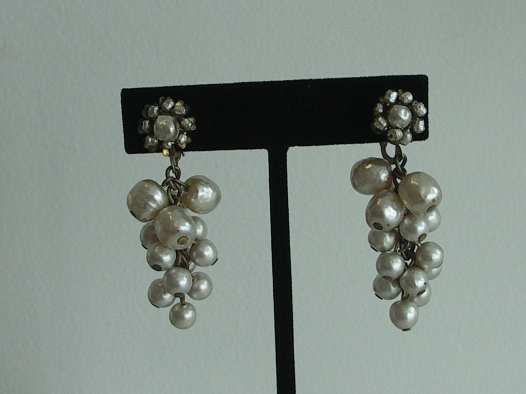 Pair of Vintage Miriam Haskell Pearl Cluster Earrings