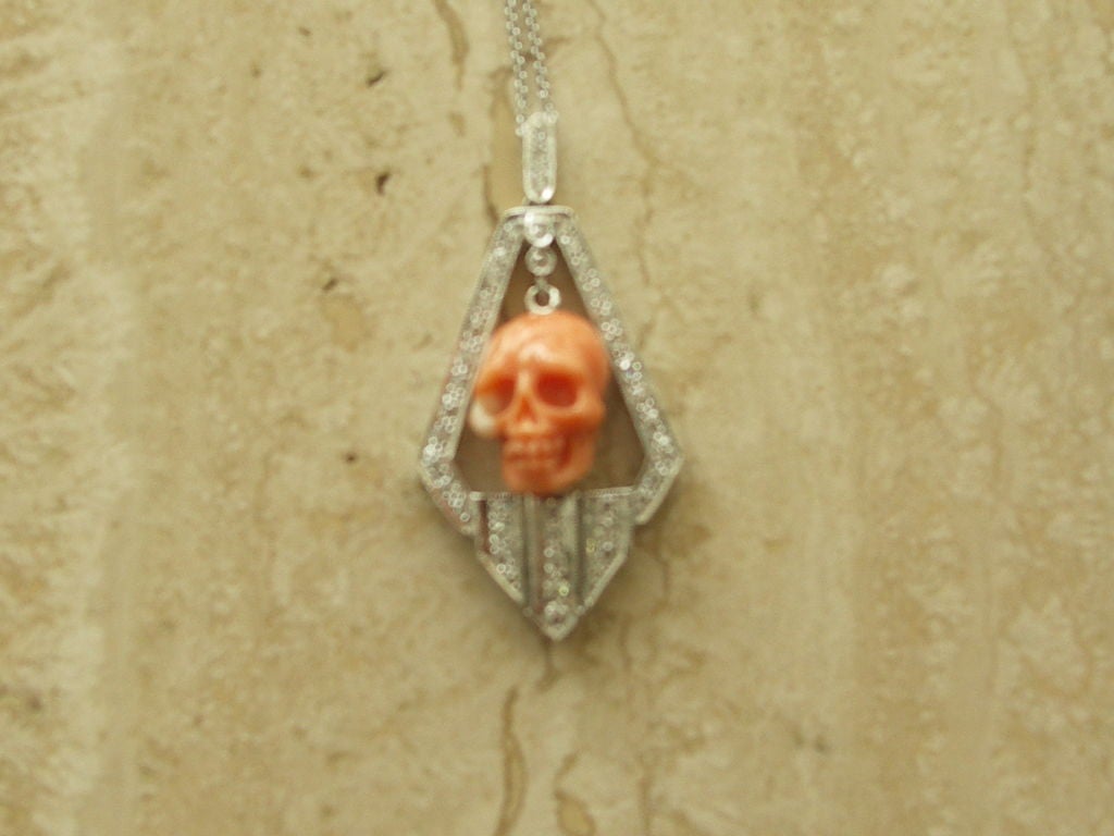 Art Deco Style  Coral Skull Pendant 2