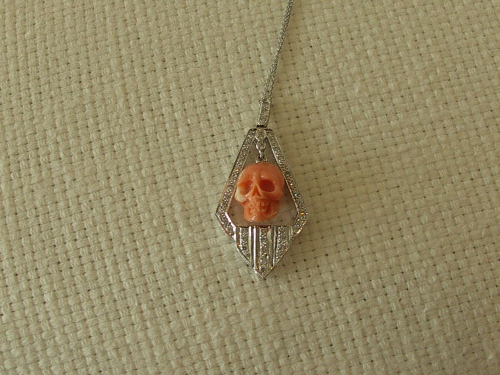 Art Deco Style  Coral Skull Pendant 6