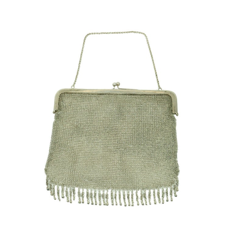 STERLING SILVER LARGE ART DECO MESH PURSE For Sale