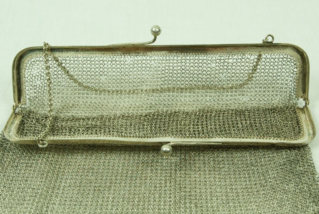 STERLING SILVER LARGE ART DECO MESH PURSE For Sale 1