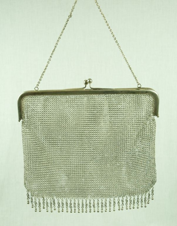 STERLING SILVER LARGE ART DECO MESH PURSE For Sale 2