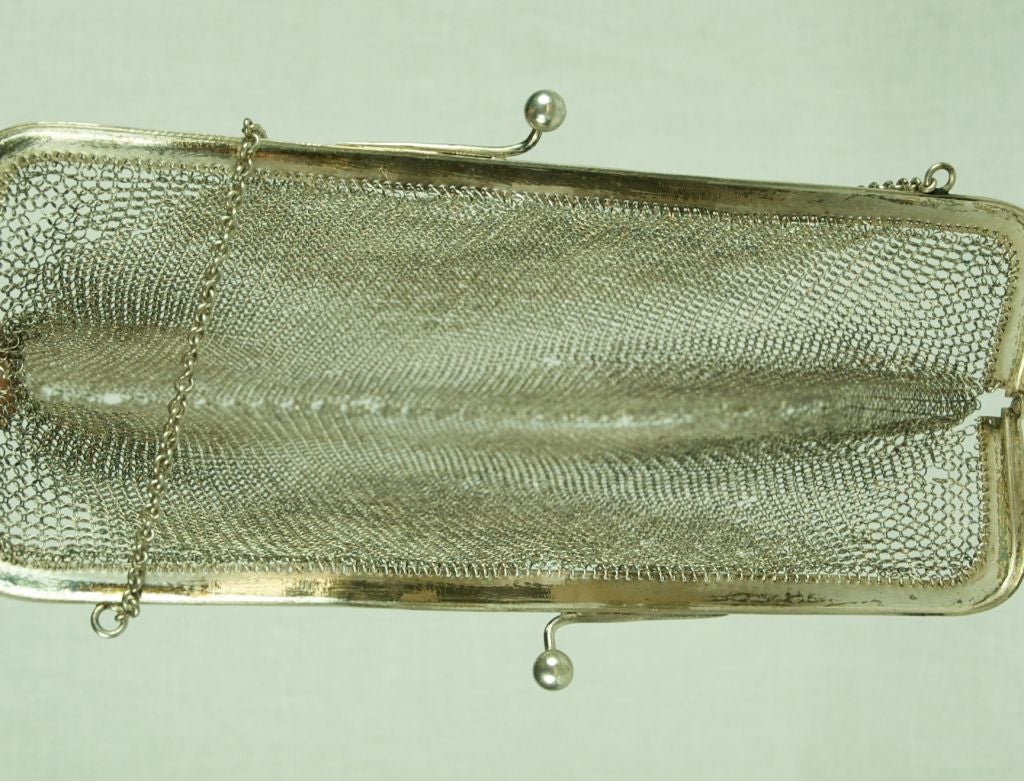 STERLING SILVER LARGE ART DECO MESH PURSE For Sale 3