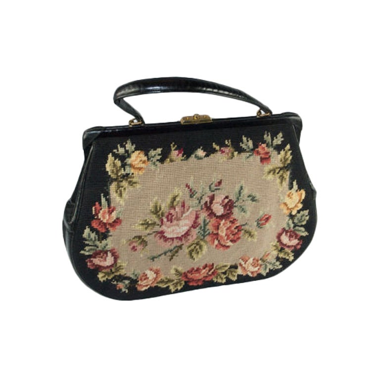 HARD TO FIND & SOUGHT AFTER EXTRA LARGE  1950 TAPESTRY HANDBAG For Sale