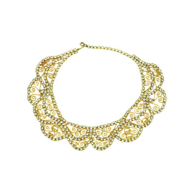 VINTAGE GOLD AND RHINESTONE BIB NECKLACE For Sale
