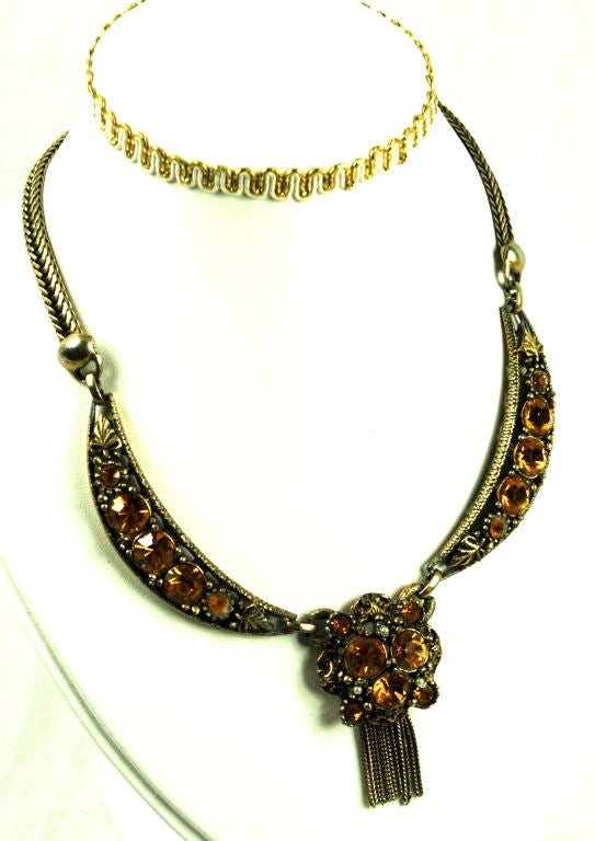 Women's 1940 Gold Topaz Fringe Necklace For Sale