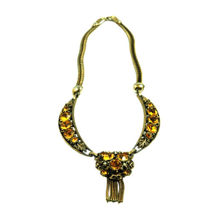 1940 Gold Topaz Fringe Necklace For Sale