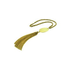 VINTAGE 1960 CONTEMPORARY  GOLD TONE  DISC LONG TASSLE NECKLACE