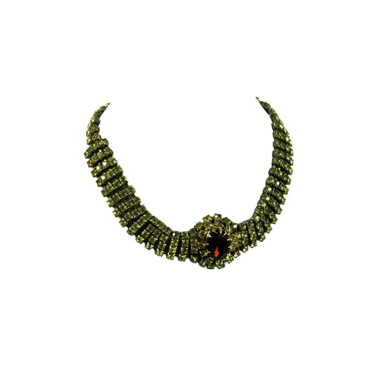 GLAMOUR 1940 CITRON RHINSTONE  & ROOT BEER STONE CHOKER NECKLACE For Sale