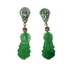 Art Deco Style Jadeite Buddha Earrings