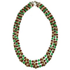 Triple Strand Vintage Bead Necklace
