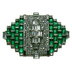 Art Deco Trifari Paste Cabochon Emerald Pin
