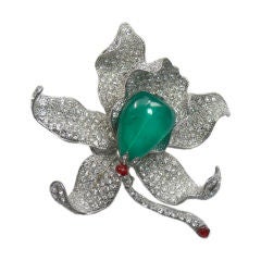 Large Orchid and Green Onyx 'Emerald' Flower Pin