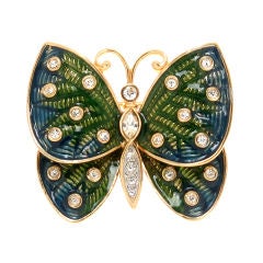 Judith Leiber Enameled  and Rhinestone Butterfly Brooch
