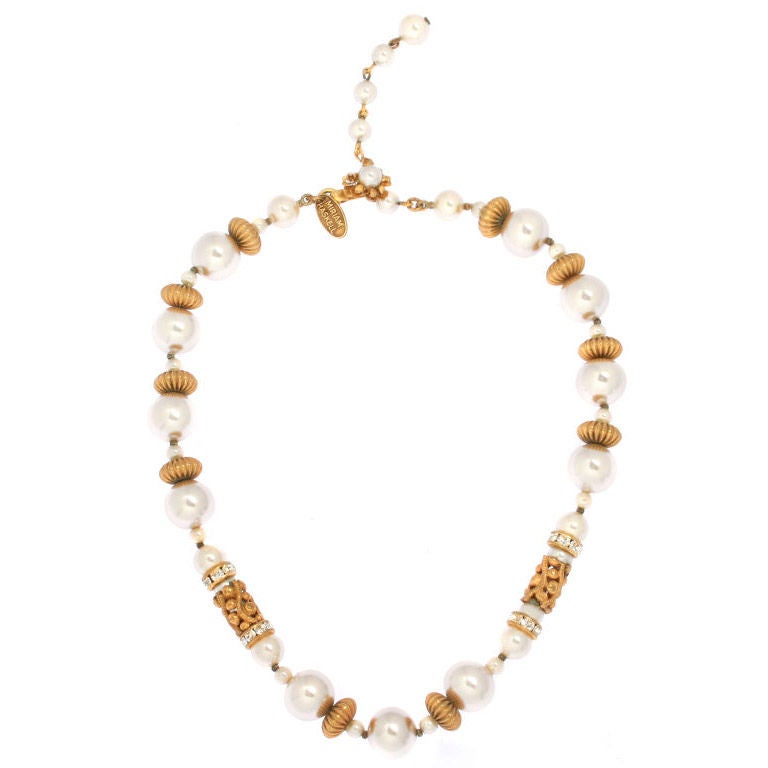 Miriam Haskell Rhinestone and Pearl Necklace