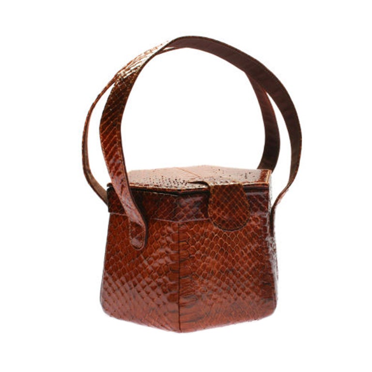 1940's Brown Python Architectual  Handbag