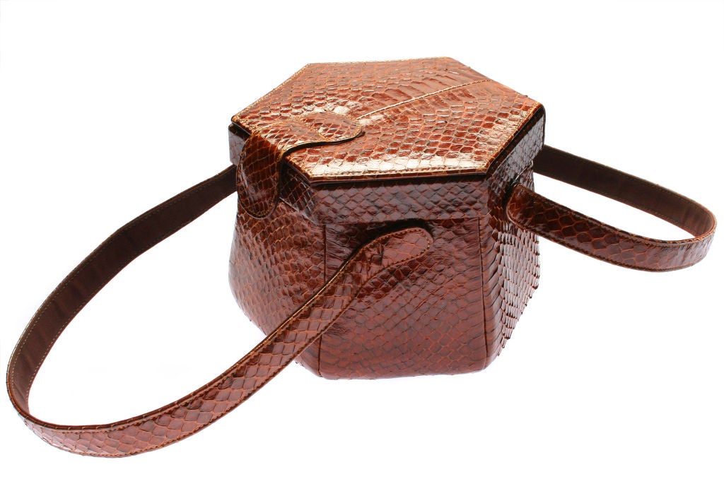Women's 1940's Brown Python Architectual  Handbag