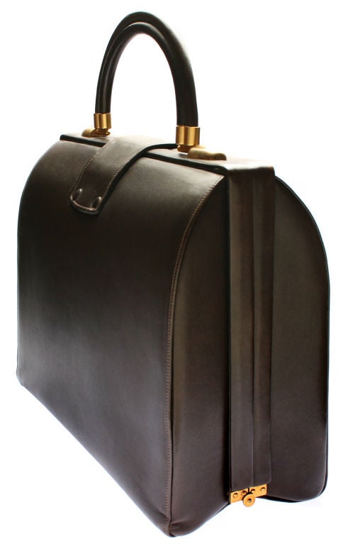 Black 1960's  Brown Leather Power Handbag