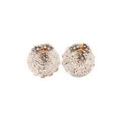 Unusual Haskell Pearl and Rhinestone Clip Earrings