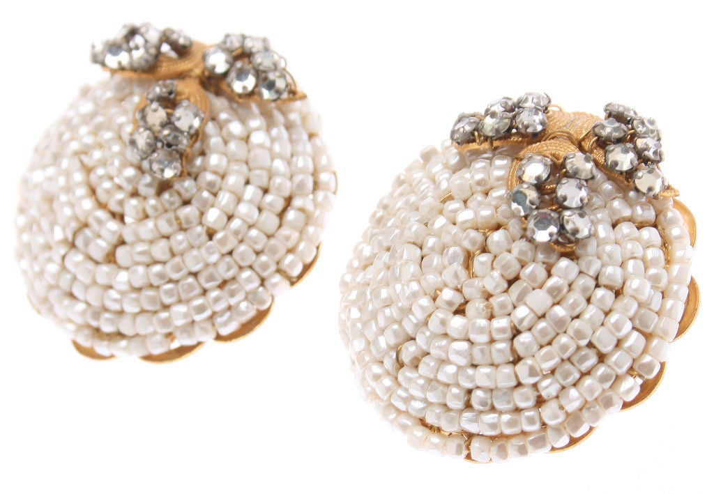 Women's Unusual Haskell Pearl and Rhinestone Clip Earrings