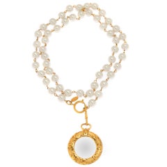 Long Chanel Pearl Necklace with Detachable Magnifyer